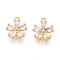 Brass Pave Clear Cubic Zirconia Connector Charms, Real 18K Gold Plated, Long-Lasting Plated, Nickel Free, Flower, 13.3x11.4x3.8mm, Hole: 1mm & 1.2mm