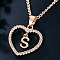 Alloy Crystal Rhinestone Heart with Initial Pendant Necklaces, Rose Gold, Letter S, 16.93 inch(43cm)