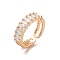 Brass Micro Pave Cubic Zirconia Open Cuff Rings, Light Gold, Inner Diameter: 17mm