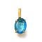 Ion Plating(IP) 304 Stainless Steel Rhinestone Pendants, Oval Charms, Real 14K Gold Plated, Indicolite, 14x6x4.5mm, Hole: 4.5x2.5mm
