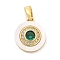 Brass Micro Pave Cubic Zirconia Pendents, with Shell and Glass Charms, Real 18K Gold Plated, 14x12x2.5mm, Hole: 5x2.5mm