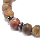 Jaspe polychrome naturel/pierre picasso/jaspe picasso et bracelet extensible en perles de bois BJEW-JB08534-01-6