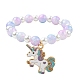 Bracelet extensible en perles de verre avec breloque licorne en alliage émaillé pour enfants BJEW-JB09555-3