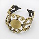 Cuff Brushed Antique Bronze Eco-Friendly Brass Filigree Ring Setting Components KK-M164-01AB-NR-1