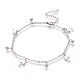 304 Stainless Steel Charm Anklets, Dolphin and Round, Stainless Steel Color, 9-1/4 inch(23.5cm), 2mm