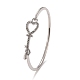 Crystal Rhinestone Heart Skeleton Key Bangle with Pad Lock Charm for Women STAS-D165-11P-1