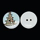 祝日モチーフボタン  ウッドボタンクリスマスのための2 穴の染めフラットラウンドプリント木製の縫製ボタン  アクア  20x4mm  穴：1.5mm BUTT-P001-20mm-04-2