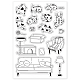GLOBLELANDCat Furniture Clear Stamps Cat Living Cat Sleeping Cats Playing Silicone Clear Stamp Sofa Dresser Chair Furniture Seals for DIY Scrapbooking Journals Decorative Cards Making Photo Album DIY-WH0167-57-0500-8