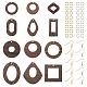 パンダホール DIY ジオメトリ イヤリング作成キット  リング、スクエア、ドーナツ、ティアドロップの天然ウェンジウッドペンダントを含む  真鍮のピアスフック  ココナッツブラウン  144個/箱 DIY-TA0005-31-1