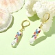 Glass Seed Braided Column with Flower Dangle Leverback Earrings EJEW-MZ00055-2