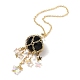 Natural Obsidian with Rack Plating Brass Pendants Decorations AJEW-B023-01G-01-3