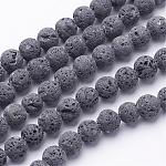 Brins de perles de lave naturelle non cirés, ronde, 4mm, Trou: 1mm, Environ 95 pcs/chapelet, 15.5 pouce