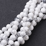 Perles en pierres gemme, perles rondes en howlite naturelles, blanc, 8mm, Trou: 1mm, Environ 45~48 pcs/chapelet, 15~16 pouce