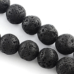 Brins de perles rondes en pierre de lave naturelle, noir, 6~7mm, Trou: 1mm, Environ 60 pcs/chapelet, 15.7 pouce