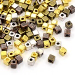 Alliage cube séparateurs perles de style tibétain, Sans cadmium & sans nickel & sans plomb, couleur mixte, 4x4x4mm, Trou: 2mm, environ 640 pcs/200 g
