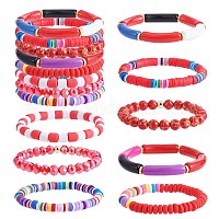 Handmade Polymer Clay Heishi Beads Stretch Bracelets, with Alloy Spacer  Beads, Yellow, 2-1/8 inch(5.4cm)