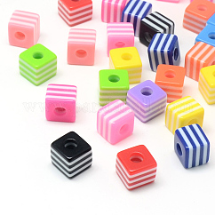 Opake Streifenharzperlen, Würfel, Mischfarbe, 10x10x9 mm, Bohrung: 4 mm