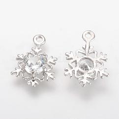 Pendentifs en alliage avec zircone cubique, flocon de neige, platine, 17x12x3.5mm, Trou: 1.5mm
