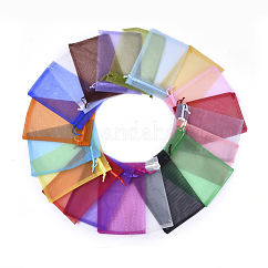 Pochette organza pour cadeaux, pochettes à cordon à haute densité, rectangle, couleur mixte, 15x10 cm