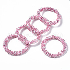 Pulseras elásticas de cuentas de vidrio transparente facetado, arco iris chapado, rerondana plana, rosa perla, diámetro interior: 2 pulgada (5 cm)