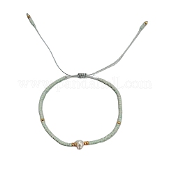 Pulseras trenzadas de cuentas de vidrio ajustables para mujer, con perlas naturales de agua dulce, mielada, 11.02 pulgada (28 cm)