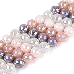 Galvanisieren Glasperlen, Runde, Regenbogen plattiert, Farbig, 10~10.5 mm, Bohrung: 1~1.4 mm, ca. 40 Stk. / Strang, 14.76 Zoll (37.5 cm)