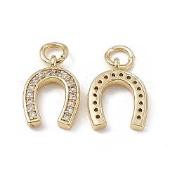 Ottone micro spianare fascino zirconi, cadmio & nichel &piombo libero, con anello di salto, ciondoli a ferro di cavallo, vero placcato oro 18k, 13x10x3mm, Foro: 3 mm