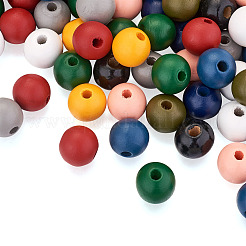 220pcs 11 Farben bemalte Naturholz europäische Perlen&nbsp;WOOD-TA0001-54