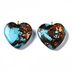 Pendentifs assemblés en bronzite et turquoise synthétique&nbsp;G-T111-04C