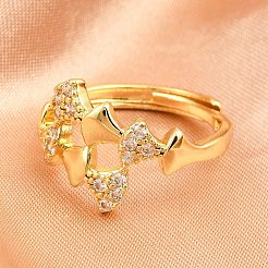 Verstellbare Fingerringe aus Messing mit Mikropflaster und Zirkonia für Damen&nbsp;RJEW-Z113-27G