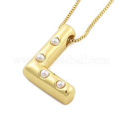 Collane a catena con ciondolo a forma di lettera in perle di ottone e plastica per donna&nbsp;LS-NJEW-U017-01G-12