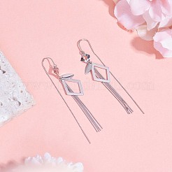 Orecchini pendenti con nappa a forma di rombo in argento sterling placcato rodio anti-ossidazione con catena&nbsp;JE1048A