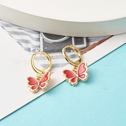 Schmetterling Emaille baumelnde Huggie Creolen&nbsp;EJEW-JE04725