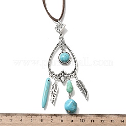 Collares largos con colgante de corazón de turquesa sintética y plumas de aleación de estilo bohemio para mujer&nbsp;NJEW-G158-01A