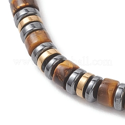 Pulseras trenzadas de cuentas de disco de hematita sintética no magnética y ojo de tigre natural para mujeres y hombres.&nbsp;BJEW-JB13298