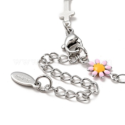 Emaille-Armband mit Blume und Kreuzgliederkette&nbsp;BJEW-C023-01P-01