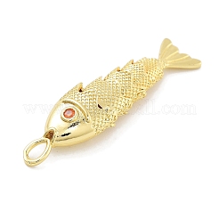 Colgantes de circonita cúbica micropavé de latón bañado en rejilla para peces&nbsp;X-KK-Z071-72B-01G