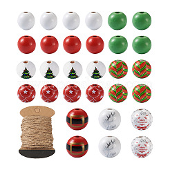 9 style de perles de Noël en bois naturel peintes&nbsp;WOOD-CD0001-35