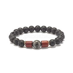 Ensemble de bracelets extensibles en larvikite noire naturelle&nbsp;BJEW-JB07499