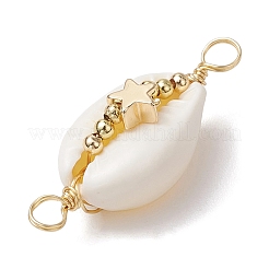 Natürliche Kauri Muschel Kupferdraht umwickelt Muschelform Verbinder Charms&nbsp;PALLOY-JF02939-03