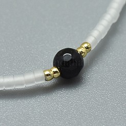 Braccialetti di perline intrecciate in agata nera naturale tinta e riscaldata regolabili&nbsp;BJEW-F391-A02