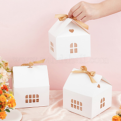 Faltbare Geschenkbox aus Kraftpapier in Hausform mit hohlem Fenster und Band&nbsp;AJEW-WH0166-88B