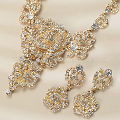 Collana pendente con strass e cristallo in lega di fiori e set di orecchini pendenti&nbsp;FS-WG26700-01