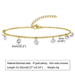 Chaîne de câble en acier inoxydable 304 avec breloques de cheville plates et rondes en oxyde de zirconium&nbsp;WG525D3-02