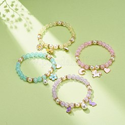 Bracelet extensible en perles d'imitation acrylique avec breloques en alliage d'émail pour femme&nbsp;BJEW-JB08447