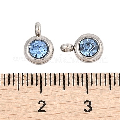 Trendige Originalfarbe 304 Edelstahl facettiert Klasse A Strass flache runde Charms Anhänger&nbsp;RB-N030-01I