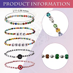 Set di braccialetti elastici fortunati con parole&nbsp;BJEW-SZ0001-94