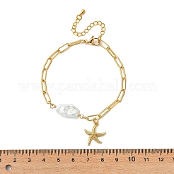 Armbänder mit Seesternmotiven aus Messing und natürlichen Barockperlen (Keshi-Perlen)&nbsp;BJEW-JB13741