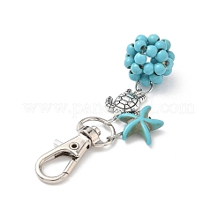 Decorazioni pendenti rotonde con stelle marine e turchese sintetico&nbsp;HJEW-JM03276-01