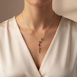 Collares con colgante plano redondo en forma de Y de acero inoxidable 304 con circonitas cúbicas de colores para mujer.&nbsp;WGD5E11-01